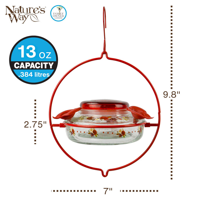 Nature's Way Bird Products Decorative Glass Top-Fill Hummingbird Feeder - Crimson Corsage (DTHF1)