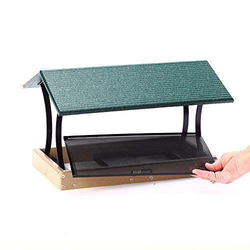 Birds Choice SNFT-300 Fly-Thru Feeder, Recycled Hanging or Pole Mounted Bird Feeder, Large, Taupe/Green