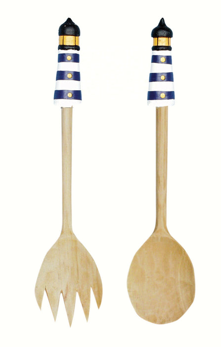 Bobbo from Songbird Essentials Blue White Striped Lighthouse Salad Server Set