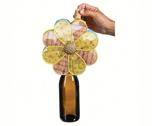 Delicate Flower Metal Wine Bottle & Cork Holder
