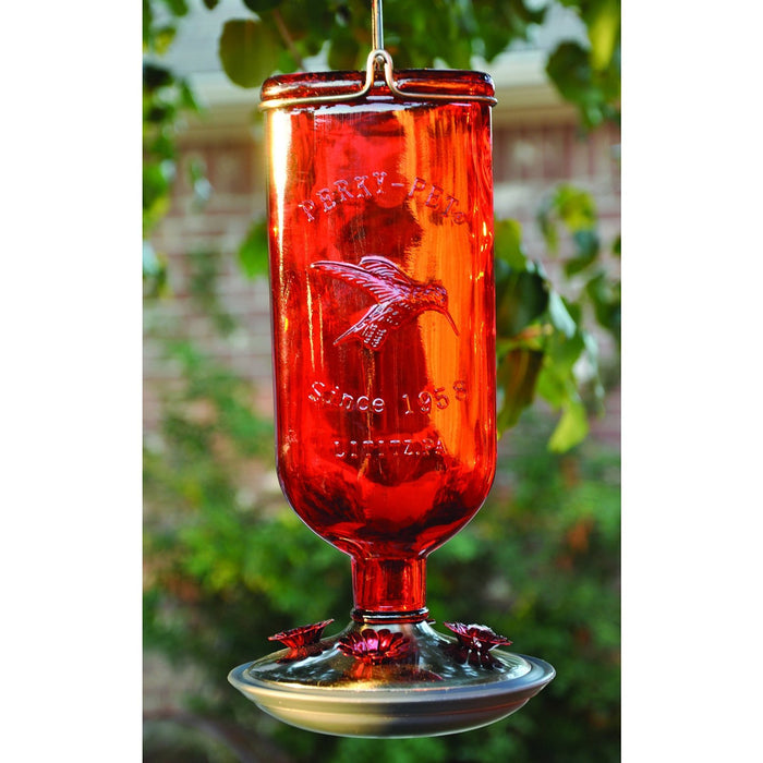 Perky-Pet 8109-2 Antique Glass Bottle Hummingbird Feeder-16-Ounce Capacity, Red