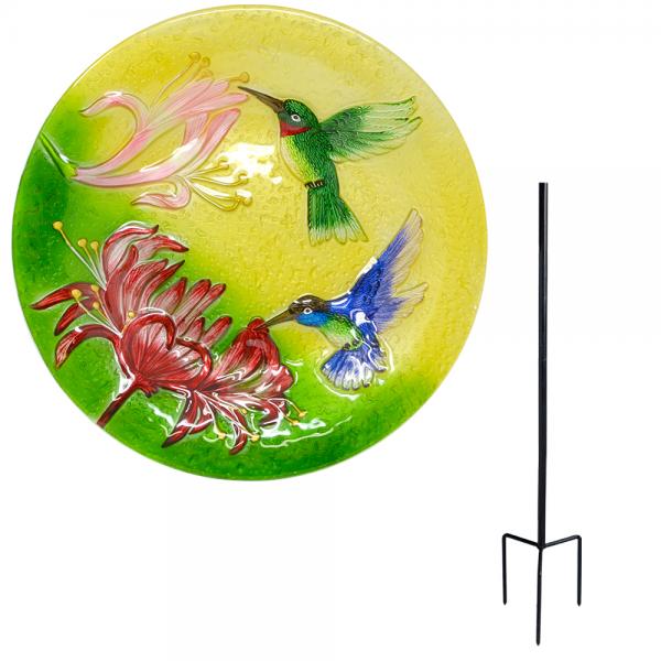 Fluttering Hummingbirds Staked Bird Bath