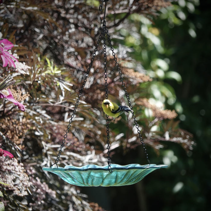 ECOCYCLE TURQUOISE DAHLIA HANGING BIRD BATH/FEEDER