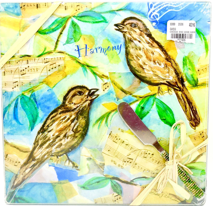 LS Arts Glass Cheese Board Bird Harmony Square 9 Inch