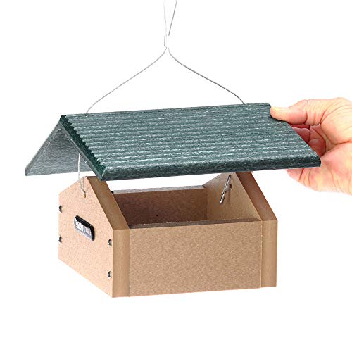 Birds Choice SNUD Recycled Cake Upside Down Suet Feeder, Seed Block Feeder, 1 Suet Cake, 7"L X 6-1/4"W X 4-1/4"H , Taupe w/ Green Roof