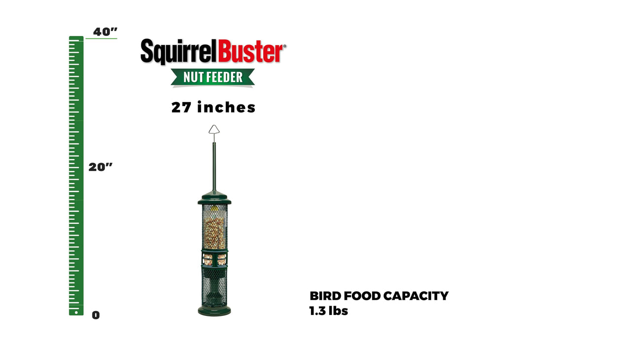 Squirrel Buster Nut Feeder Squirrel-Proof Bird Feeder for Nuts and Fruit, Two Meshes