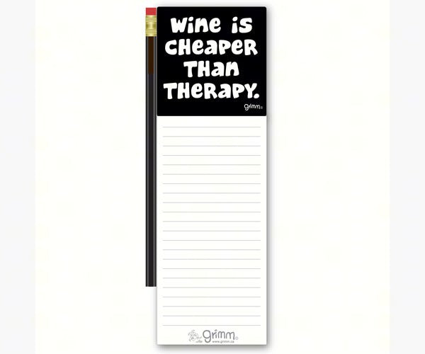 Magnetic Note Pad with Pencil: Wine is Cheaper than Therapy