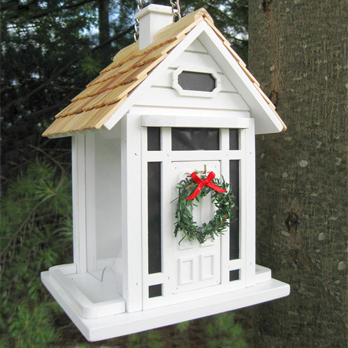 Christmas Cottage Birdfeeder - White
