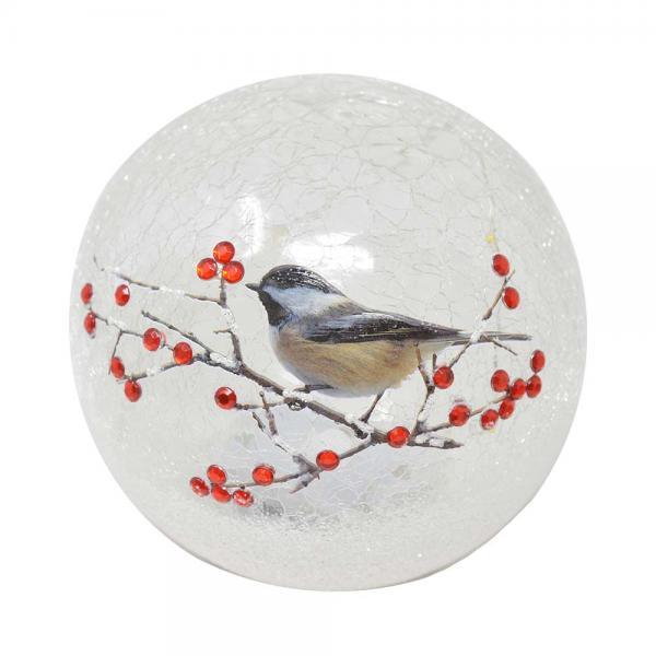 Crackle Glass 6 inch Globe Chickadee Solo