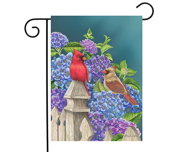Cardinals and Hydrangeas Garden Flag