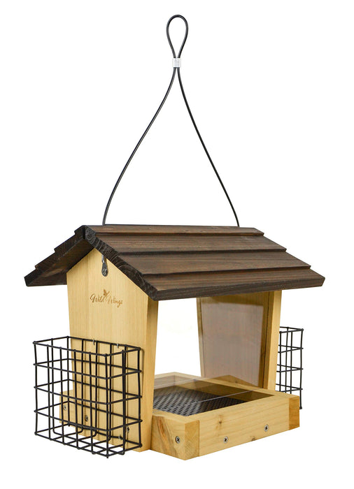 CEDAR HOPPER FEEDER W/SUET CAGES