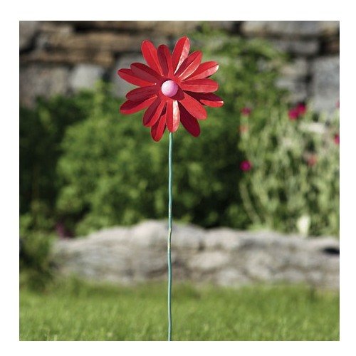 Painted Flower Red Spinner Stake Med