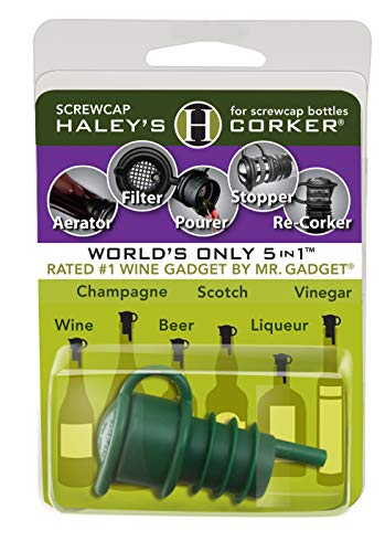Haley's Corker 5-in-1 Wine Aerator, Stopper, Pourer, Filter and Re-Corker, Screw Top