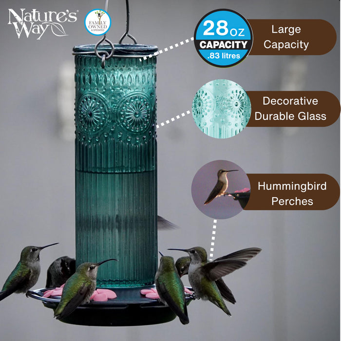 ANTIQUE GLASS GRAVITY HUMMINGBIRD FEEDER