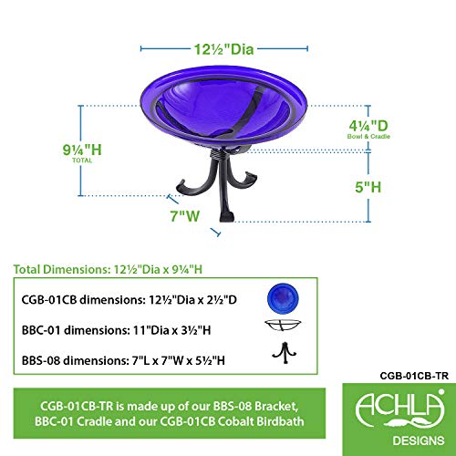 Achla Designs 12" Cobalt Blue Crackle Birdbath- Tripod Stand