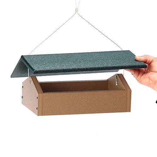 Birds Choice SNUDD Recycled Cake Upside Down Suet Feeder, Seed Block Feeder, 4 Suet Cakes, 11-3/4"L X 8-3/4"W X 4"H, Taupe w/ Green Roof