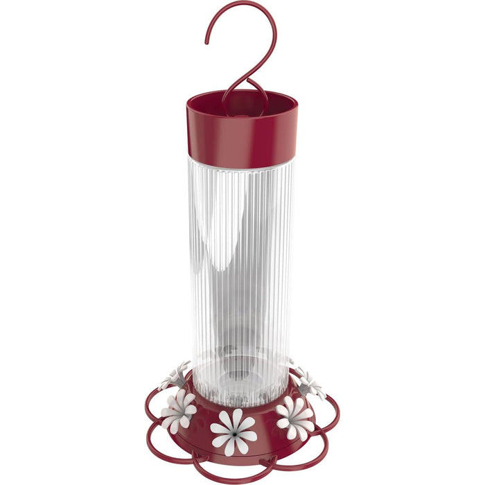 RIBBED ROSE GLASS HUMMINGBIRD FEEDER