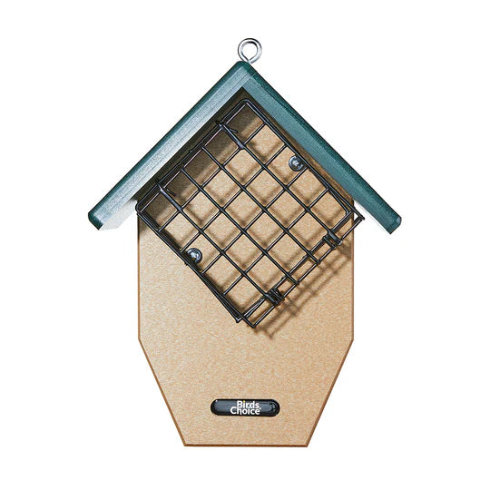 Birds Choice Suet Feeder with Tail Prop and Suet Cages in Taupe and Green Recycled Plastic