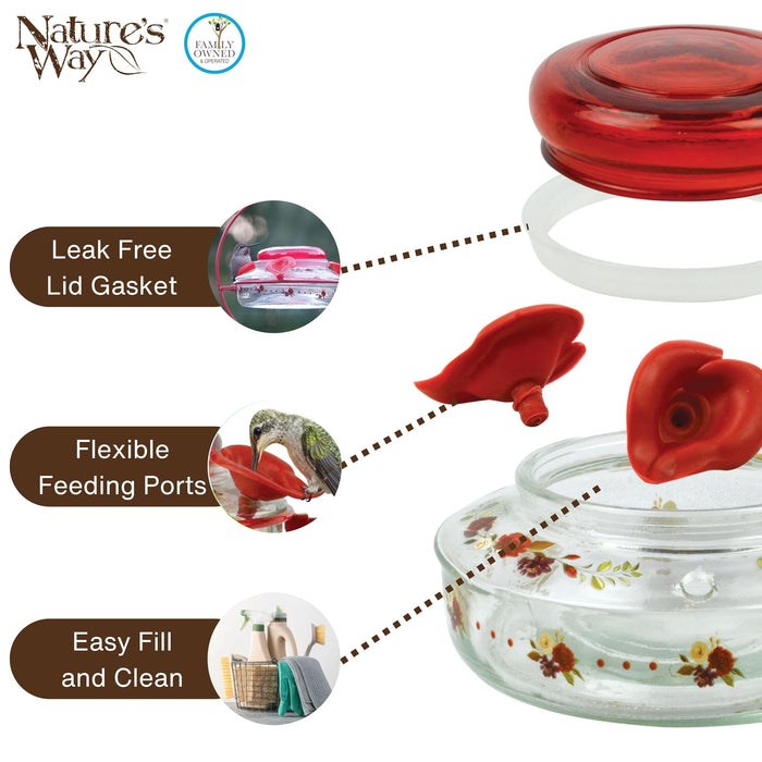 Nature's Way Bird Products Decorative Glass Top-Fill Hummingbird Feeder - Crimson Corsage (DTHF1)