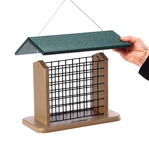 Birds Choice SNBLOCK Recycled Seed & Suet Block Feeder, 1 Seed or Suet Block, Taupe Base w/ Green Roof