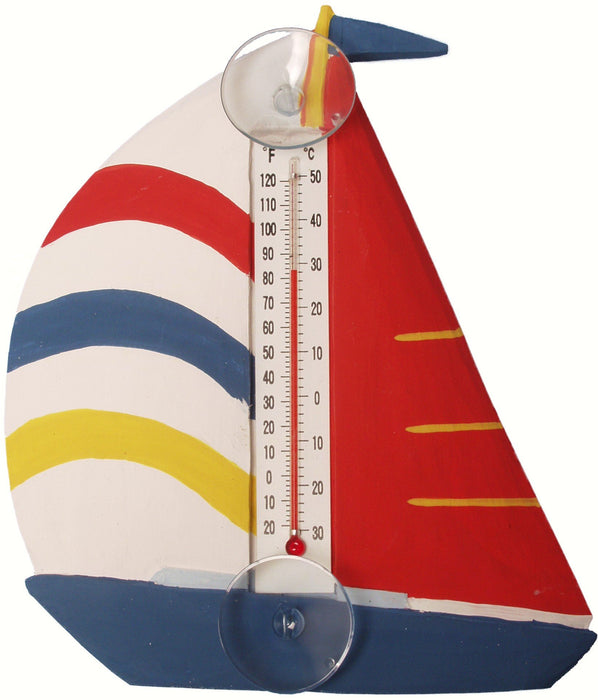 Bobbo from Songbird Essentials White Red & Blue Sailboat Small Window Thermometer
