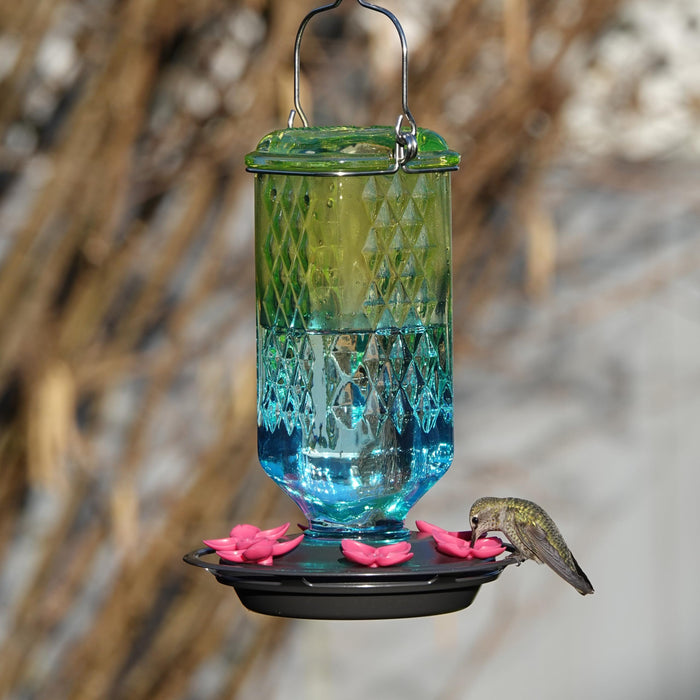 SEAFOAM OMBRE COLUMN ANTIQUE HUMMINGBIRD FEEDER
