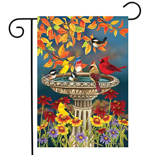 Fall Bird Bath Garden Flag