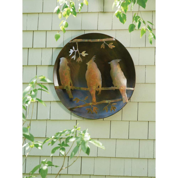 Cedar Waxwings Flamed Wall Disc 24 inch