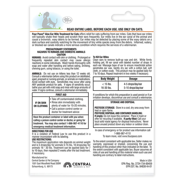 FOUR PAWS ALOE EAR MITE TREATMENT FOR CATS