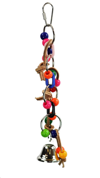 HAPPY BEAKS PLST CHAIN W/LEATHER & BALL BIRD TOY
