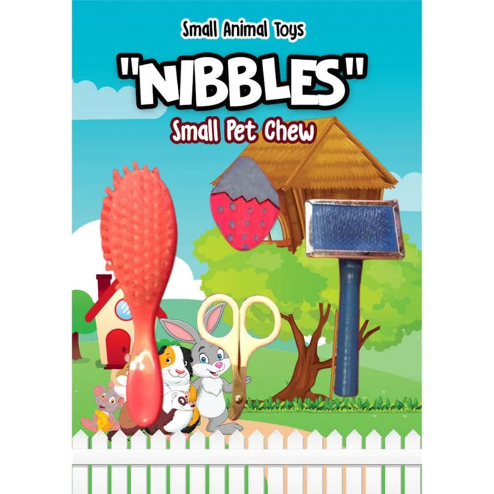 NIBBLES WOOD GROOMING KIT W/BRUSHES AND SCISSORS