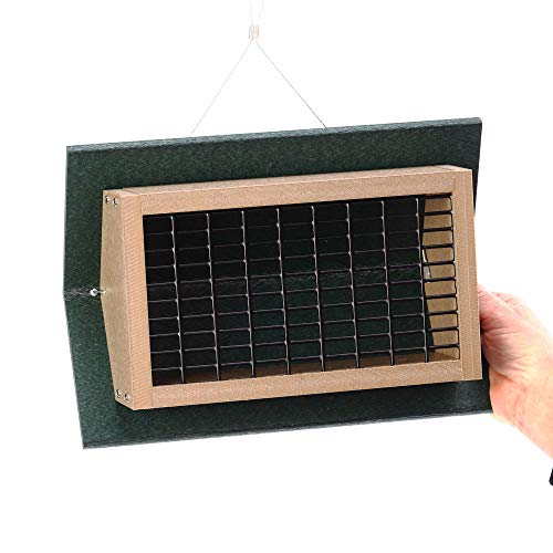 Birds Choice SNUDD Recycled Cake Upside Down Suet Feeder, Seed Block Feeder, 4 Suet Cakes, 11-3/4"L X 8-3/4"W X 4"H, Taupe w/ Green Roof