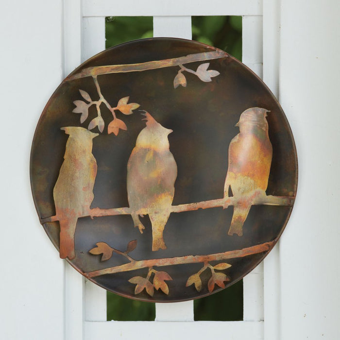 Cedar Waxwings Flamed Wall Disc 12 inch