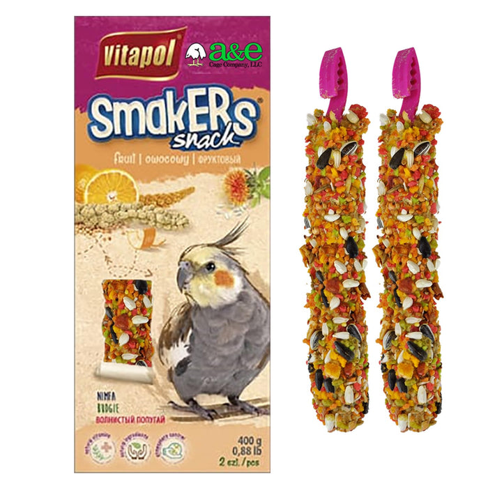 Vitapol Smakers by A&E Cage Co Company Treat Sticks for Cockatiels - Natural Hanging Foraging Snack with Real Orange for Cockatiels, Lovebirds & Medium Hookbills