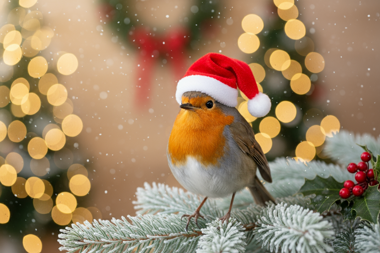 bird in a santa hat