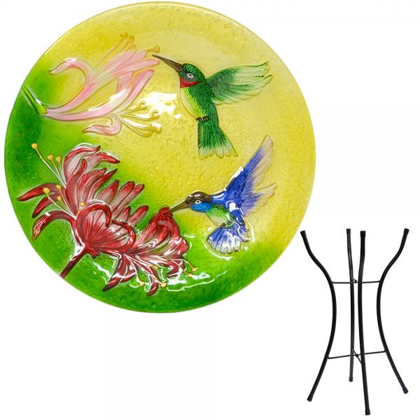 Fluttering Hummingbirds Bird Bath with Stand