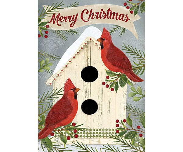 Christmas Cardinal Bird House Garden Flag