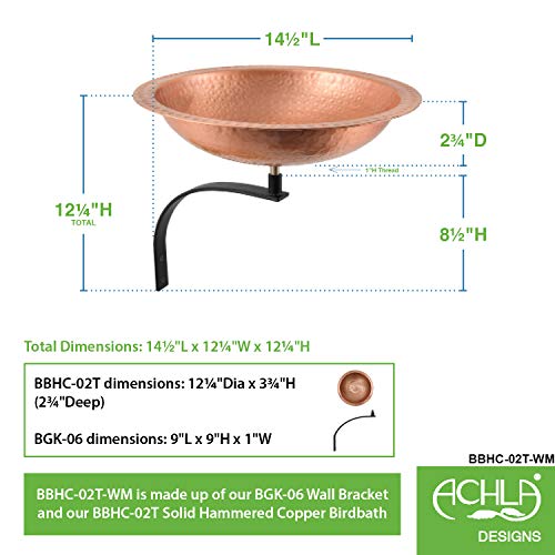 Achla Designs Hammered Solid Copper Birdbath- Wall Mount Bracket