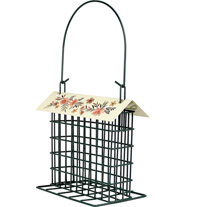 DECORATIVE METAL SUET CAGE BIRD FEEDER W/ROOF