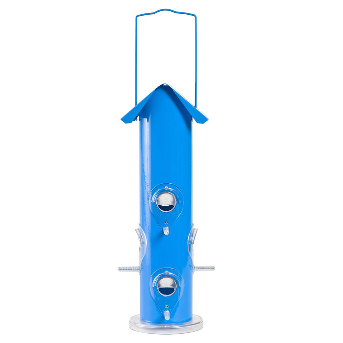 Perky-Pet Blue Metal Tube Wild Bird Feeder - 1 lb Capacity for Wild Bird Seed - Durable Construction - 391