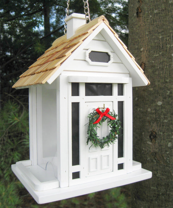 Christmas Cottage Birdfeeder - White