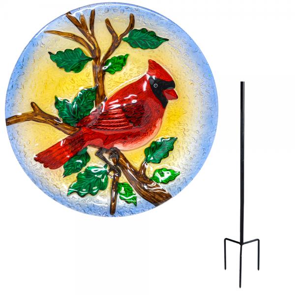 Majestic Cardinal Staked Bird Bath