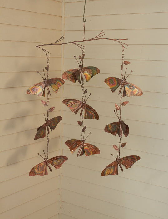 Butterfly Triple Strand Hanging Flamed Copper
