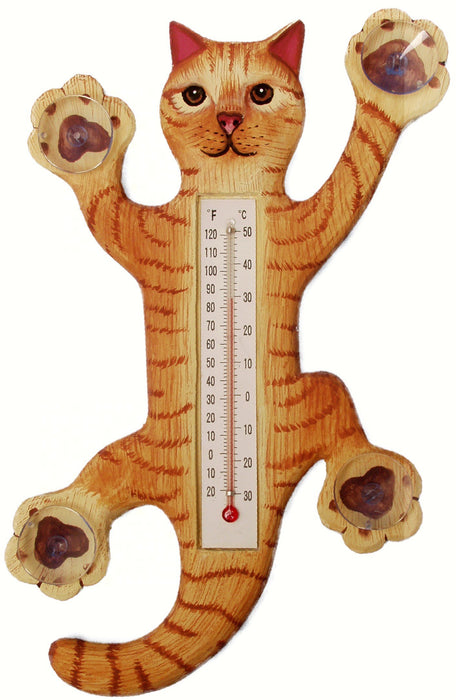 Bobbo from Songbird Essentials Climbing Orange Tabby Cat Small Window Thermometer