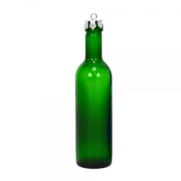 Green Wine Bottle Ornament with Silver Hook