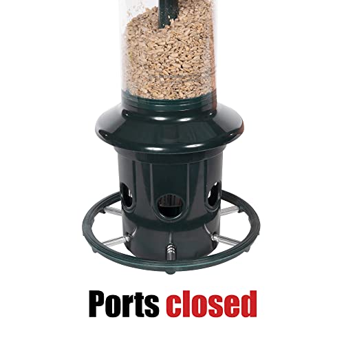 Brome Squirrel Buster Plus Squirrel-proof Bird Feeder w/Cardinal Ring and 6 Feeding Ports, 5.1-pound Seed Capacity, Adjustable, Pole-mountable (POLE ADAPTOR SOLD SEPARATELY), Green