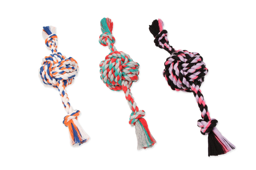 Mammoth Flossy Chews Monkey Fist Ball w/Rope Ends – Premium Cotton-poly Rope Tug Toy for Dogs – Interactive Dog Tug Toy – Dog Toy with Rope Ball