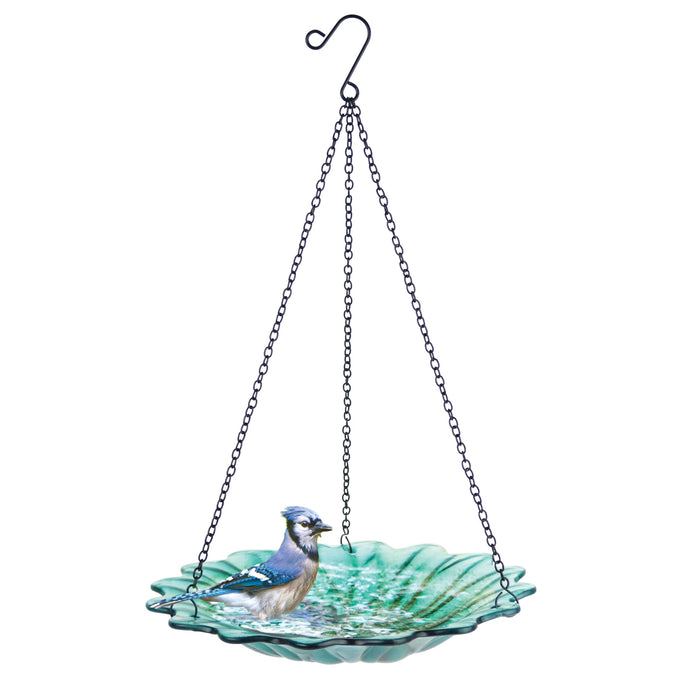ECOCYCLE TURQUOISE DAHLIA HANGING BIRD BATH/FEEDER