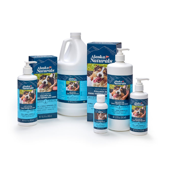 Alaska Naturals – Wild Alaska Pollock Oil for Dogs – EPA and DHA Omega-3 - Supplement for Healthy Skin, Shiny Coat – Wild-Caught – Made in The USA