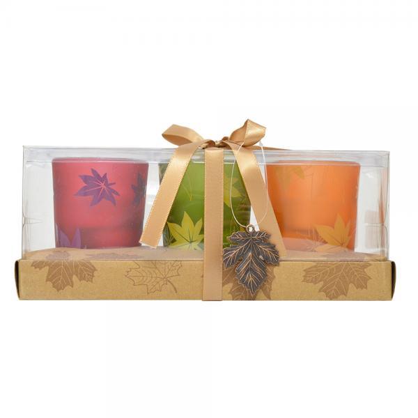 3 pc Fall Votives withLeaf Charm